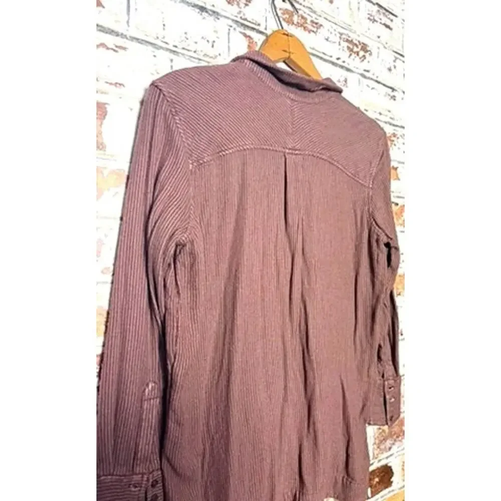 Free People On The Road Flowing Striped Collared Longline Popover Tunic Blouse